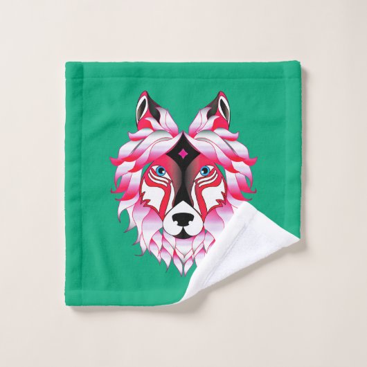 Roze Wolf Head Polygon Design-24531 Washandje (Wasdoekje)