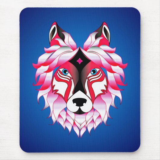 Roze Wolf Head Polygon Design-24631 Muismat (Voorkant)