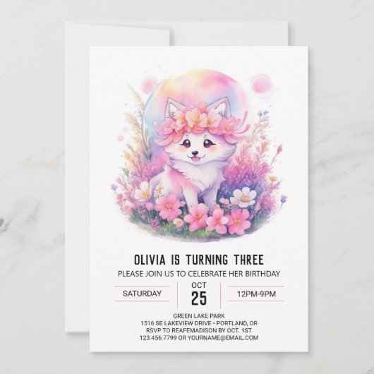 Roze Wolf Howl Meisje Verjaardag Kaart (Voorkant)