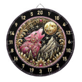 Roze wolf huilt kracht onder gouden maan dartbord (Voorkant)