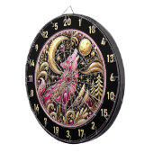 Roze wolf huilt onder gouden maan dartbord (Voorkant Rechts)