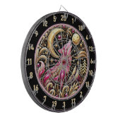 Roze wolf huilt onder gouden maan dartbord (Voorkant Links)