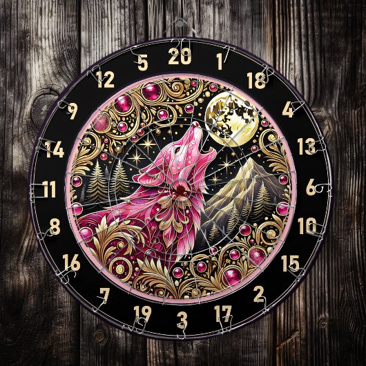 Roze wolf onder de maan trekt de aandacht dartbord