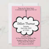 Roze wolk aan een touwtje doop uitnodiging (Voorkant)