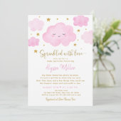 Roze wolk besprenkeld met liefde baby sprinkle kaart (Staand voorkant)