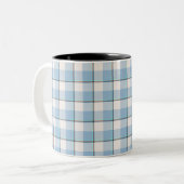 Roze wolk en blauwe lagune kariert tweekleurige koffiemok (Voorkant links)