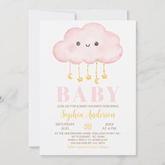 Roze wolk Meisje Baby shower Kaart (Voorkant)