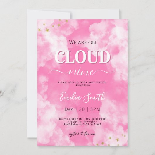Roze wolk negen baby shower kaart (Voorkant)