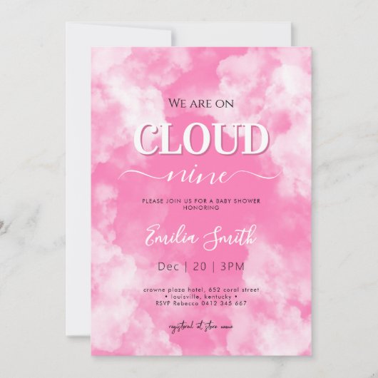 Roze wolk negen Meisje baby shower Kaart (Voorkant)