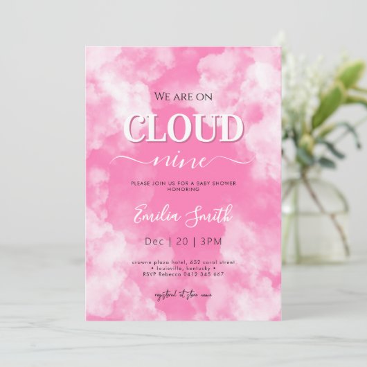 Roze wolk negen Meisje baby shower Kaart (Staand voorkant)