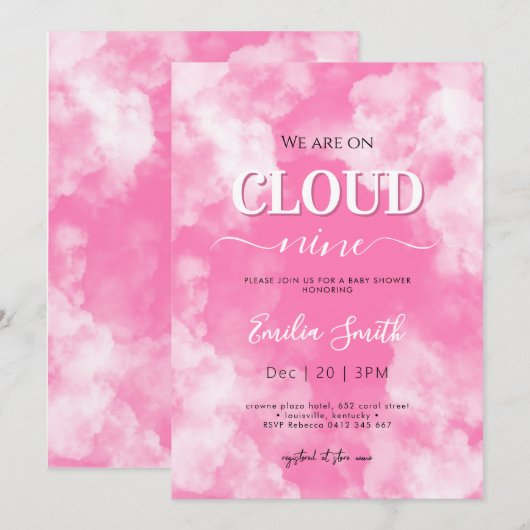 Roze wolk negen Meisje baby shower Kaart (Voorkant / Achterkant)