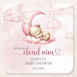 Roze wolk negen teddybeer meisje baby shower kartonnen onderzetters