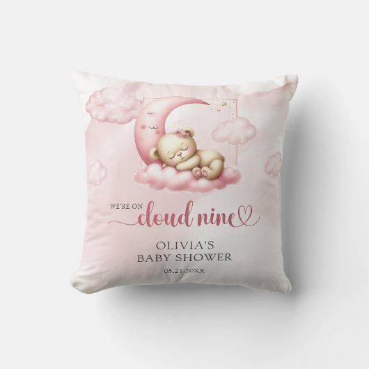 Roze wolk negen teddybeer meisje baby shower kussen (Voorkant)
