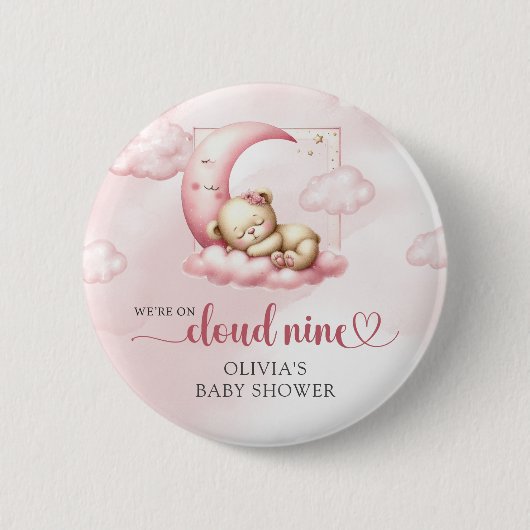 Roze wolk negen teddybeer meisje baby shower ronde button 5,7 cm (Voorkant)