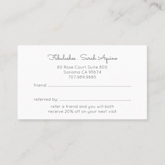 Roze wolk ogen wimpers make-up artist aanbevelingskaartje (Achterkant)