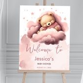 Roze wolk schattig beer baby shower welkom poster
