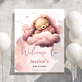 Roze wolk schattig beer baby shower welkom poster