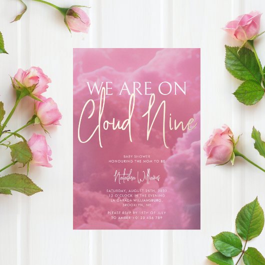 Roze wolken baby shower folie uitnodiging Cloud Ni