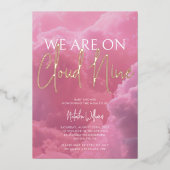 Roze wolken baby shower folie uitnodiging Cloud Ni (Voorkant)