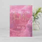 Roze wolken baby shower folie uitnodiging Cloud Ni (Staand Voorkant)