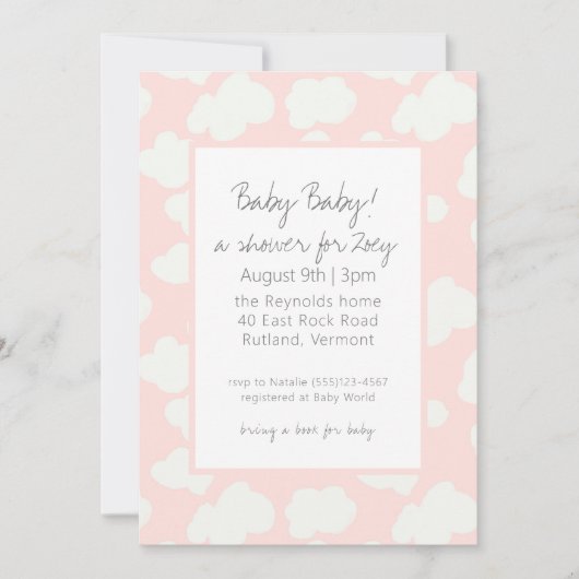 Roze wolken Baby shower uitnodiging (Voorkant)