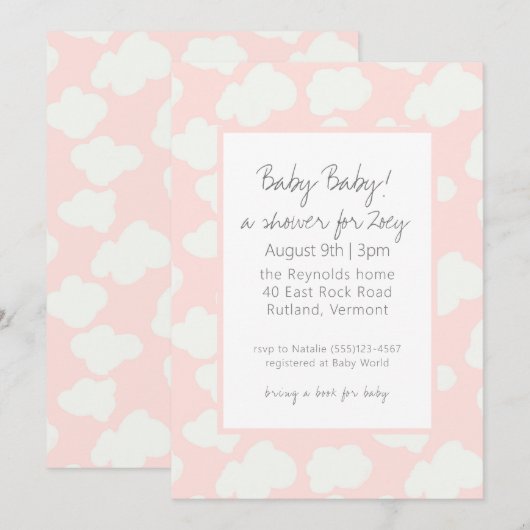 Roze wolken Baby shower uitnodiging (Voorkant / Achterkant)