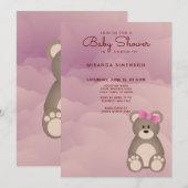 Roze wolken Cute Teddy Bear Baby shower Kaart (Voorkant / Achterkant)