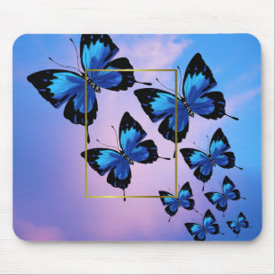 Roze wolken en blauwe vlinders Muismat