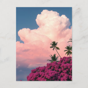 Roze wolken en bloeiende Struik fotografie kunst Briefkaart
