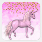 Roze wolken en gouden sterren Eenhoorn Vierkante Sticker (Voorkant)