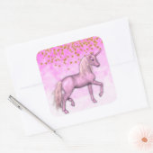 Roze wolken en gouden sterren Eenhoorn Vierkante Sticker (Envelop)
