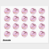 Roze wolken en ooievaar ronde sticker (Vel)