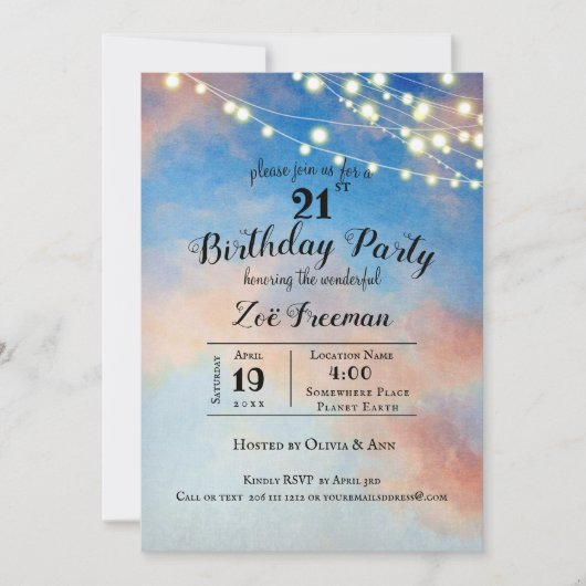 Roze wolken in Sky | Blauw 21ste verjaardag Kaart (Voorkant)