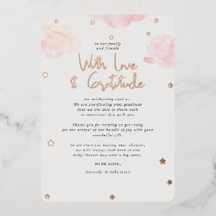 Roze Wolken Meisje Baby Shower Vlak Bedankt F Folie Uitnodiging