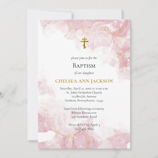 Roze wolken Orthodoxe doop Kaart (Voorkant)