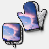 Roze wolken ovenwant & pannenlap set (Voorkant / Achterkant)