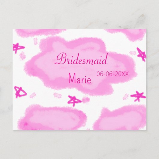 Roze Wolken Pastel Sterren Bruidsmeisje Girly Mode Briefkaart (Voorkant)