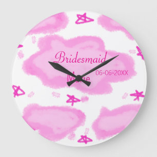 Roze Wolken Pastel Sterren Bruidsmeisje Girly Mode Grote Klok