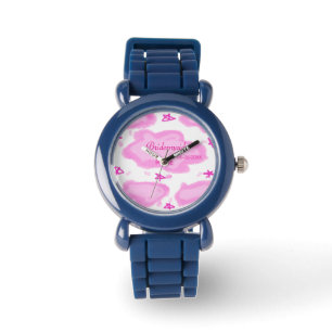 Roze Wolken Pastel Sterren Bruidsmeisje Girly Mode Horloge