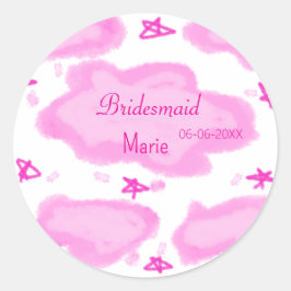 Roze Wolken Pastel Sterren Bruidsmeisje Girly Mode Ronde Sticker