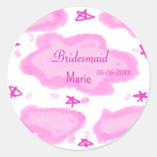 Roze Wolken Pastel Sterren Bruidsmeisje Girly Mode Ronde Sticker (Voorkant)