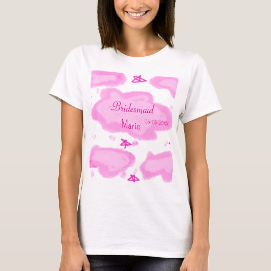 Roze Wolken Pastel Sterren Bruidsmeisje Girly Mode T-shirt (Voorkant)
