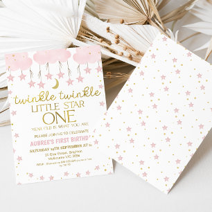 Roze Wolken Twinkle Twinkle Star 1e verjaardag Kaart
