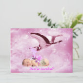 Roze wolken voor baby's en uitnodiging voor het do (Staand voorkant)