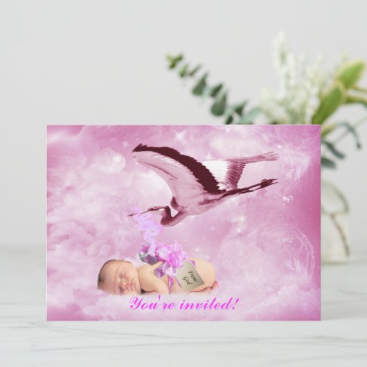 Roze wolken voor baby's en uitnodiging voor het do (Staand voorkant)