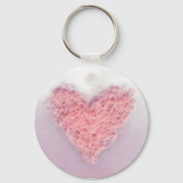 Roze Wollen Breien Hart Button Sleutelhanger
