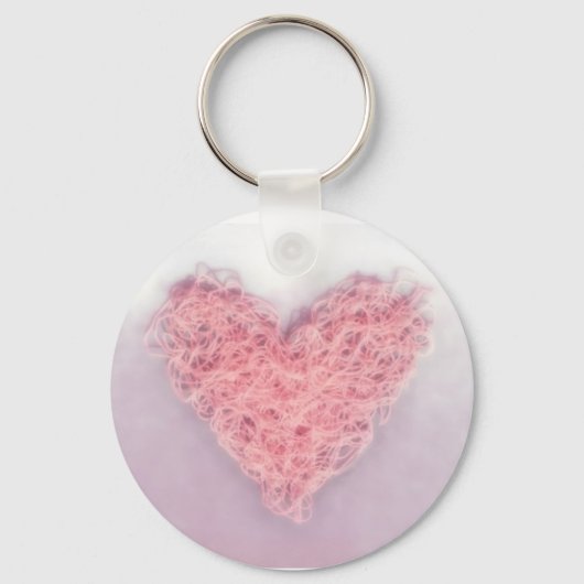 Roze Wollen Breien Hart Button Sleutelhanger (Voorkant)