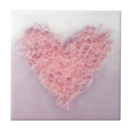 Roze wollen wollen brei- liefdeskeramische Tegel Tegeltje (Voorkant)