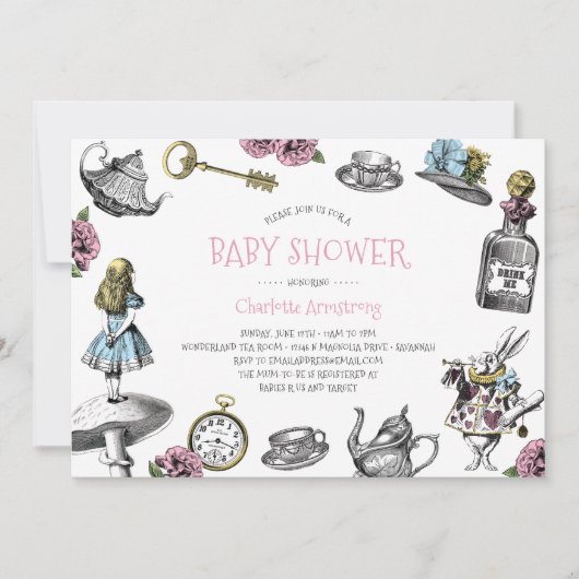 Roze Wonderland Baby shower met Polka Dots Kaart (Voorkant)