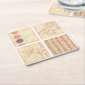 Roze Woodblock Tekeningen van Chariklia Zarris Kartonnen Onderzetters (Schuin)